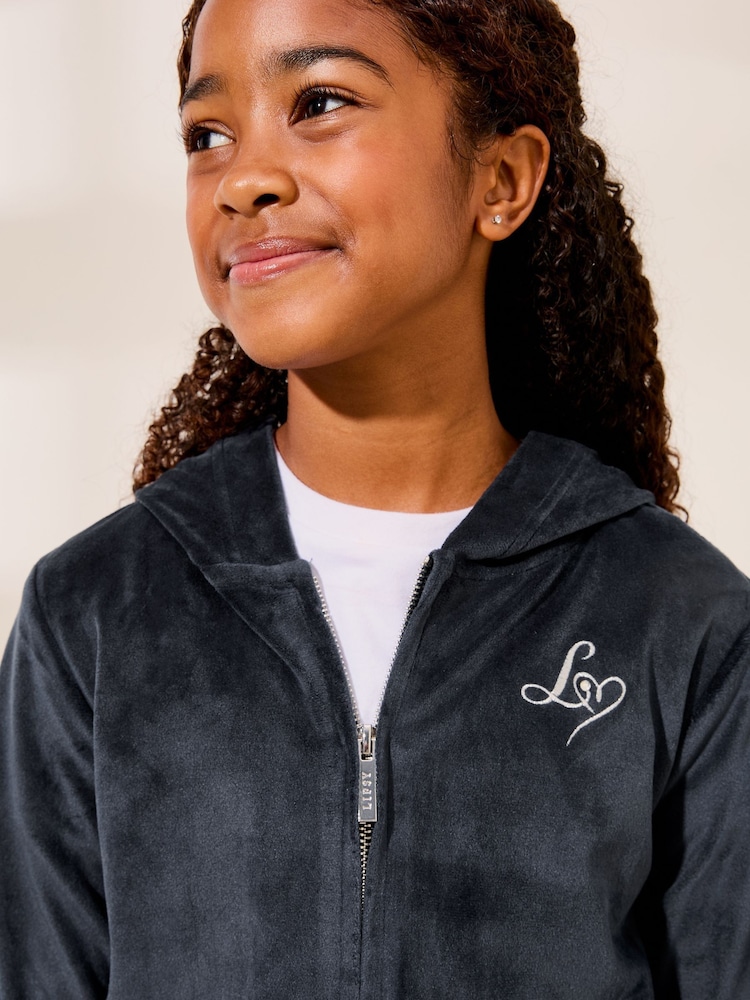 Lipsy Navy Blue Super Soft Velour Zip Up Hoodie (5-16yrs) - Image 2 of 4
