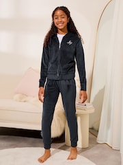 Lipsy Navy Blue Super Soft Velour Zip Up Hoodie (5-16yrs) - Image 3 of 4