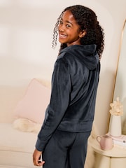 Lipsy Navy Blue Super Soft Velour Zip Up Hoodie (5-16yrs) - Image 4 of 4