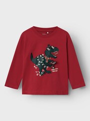 Name It Red Glow In The Dark Christmas Dinosaur Novelty Long Sleeve Top - Image 2 of 5