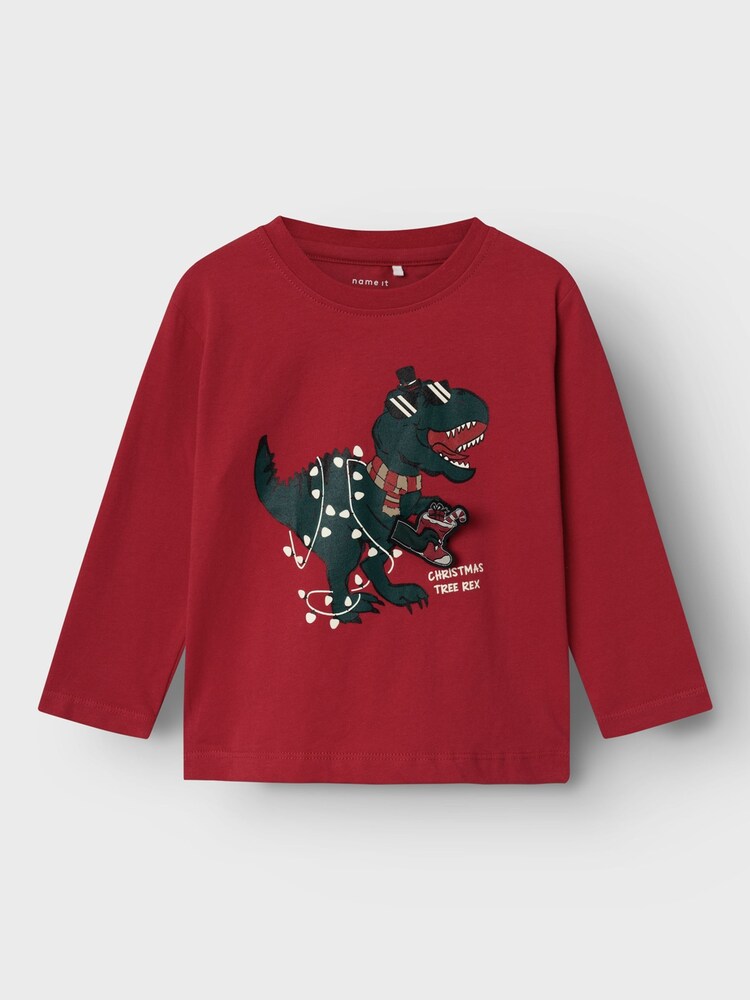 Name It Red Glow In The Dark Christmas Dinosaur Novelty Long Sleeve Top - Image 2 of 5