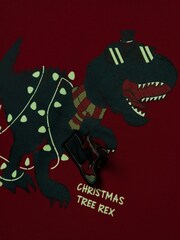 Name It Red Glow In The Dark Christmas Dinosaur Novelty Long Sleeve Top - Image 5 of 5