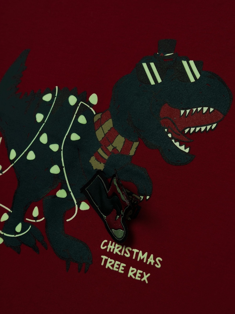 Name It Red Glow In The Dark Christmas Dinosaur Novelty Long Sleeve Top - Image 5 of 5