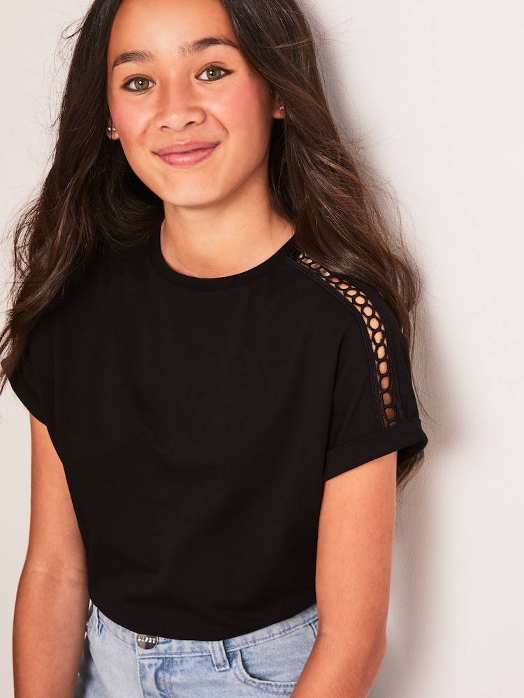 Lipsy Black/White Shoulder Trim 100% Cotton Tops 2 Pack (5-16yrs) - Image 1 of 8