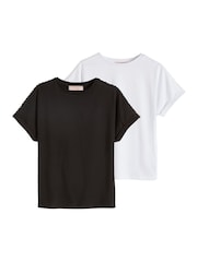 Lipsy Black/White Shoulder Trim 100% Cotton Tops 2 Pack (5-16yrs) - Image 2 of 8