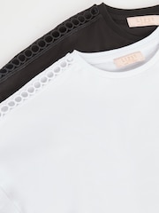 Lipsy Black/White Shoulder Trim 100% Cotton Tops 2 Pack (5-16yrs) - Image 3 of 8