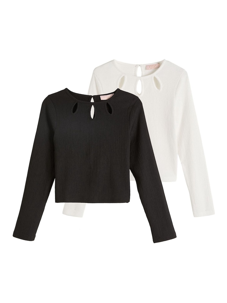 Lipsy Black/White Eyelet Long Sleeves Tops 2 Pack (5-16yrs) - Image 2 of 9