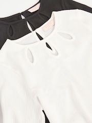 Lipsy Black/White Eyelet Long Sleeves Tops 2 Pack (5-16yrs) - Image 9 of 9