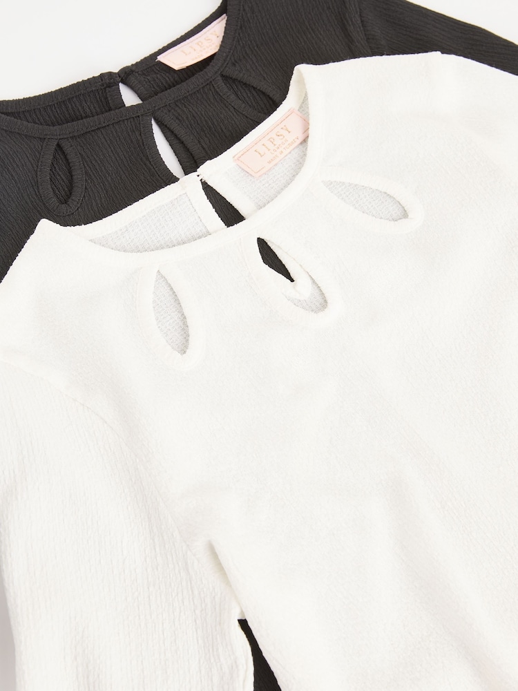 Lipsy Black/White Eyelet Long Sleeves Tops 2 Pack (5-16yrs) - Image 9 of 9