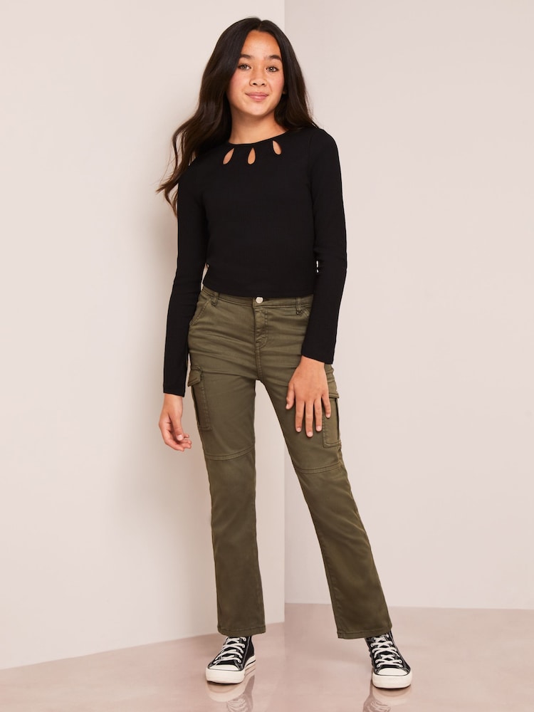Lipsy Black Eyelet Long Sleeve Top (5-16yrs) - Image 2 of 4