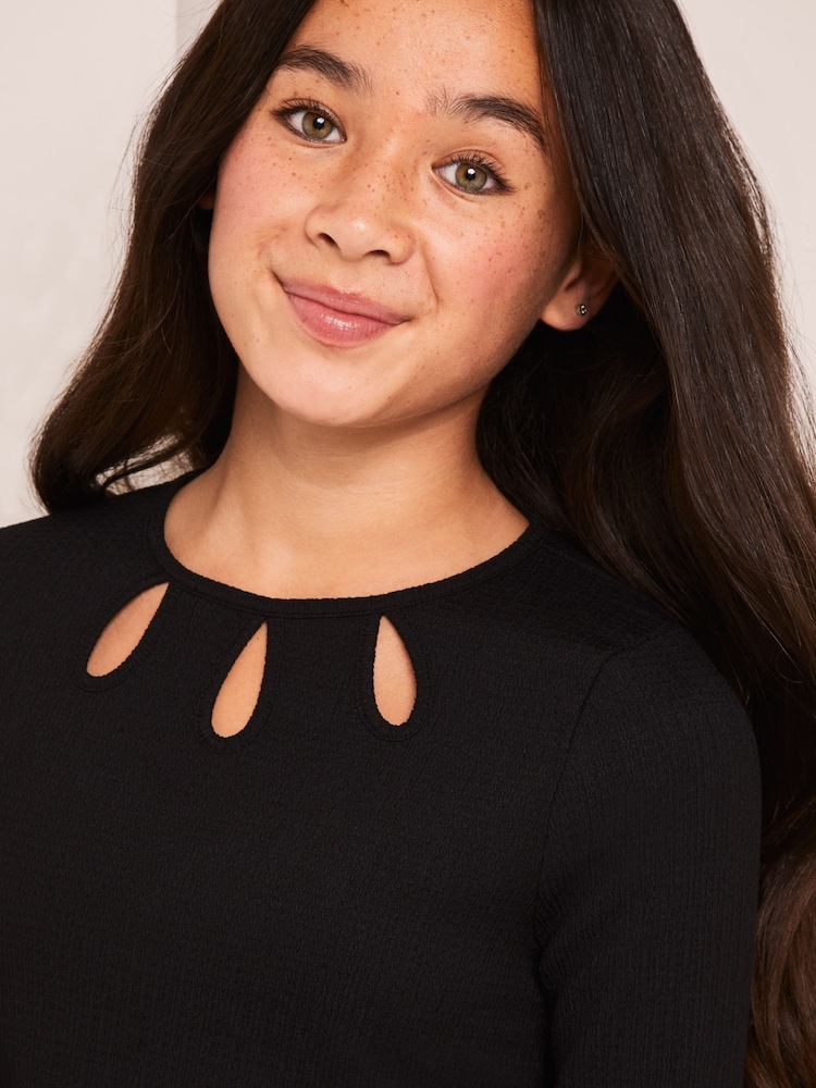 Lipsy Black Eyelet Long Sleeve Top (5-16yrs) - Image 4 of 4