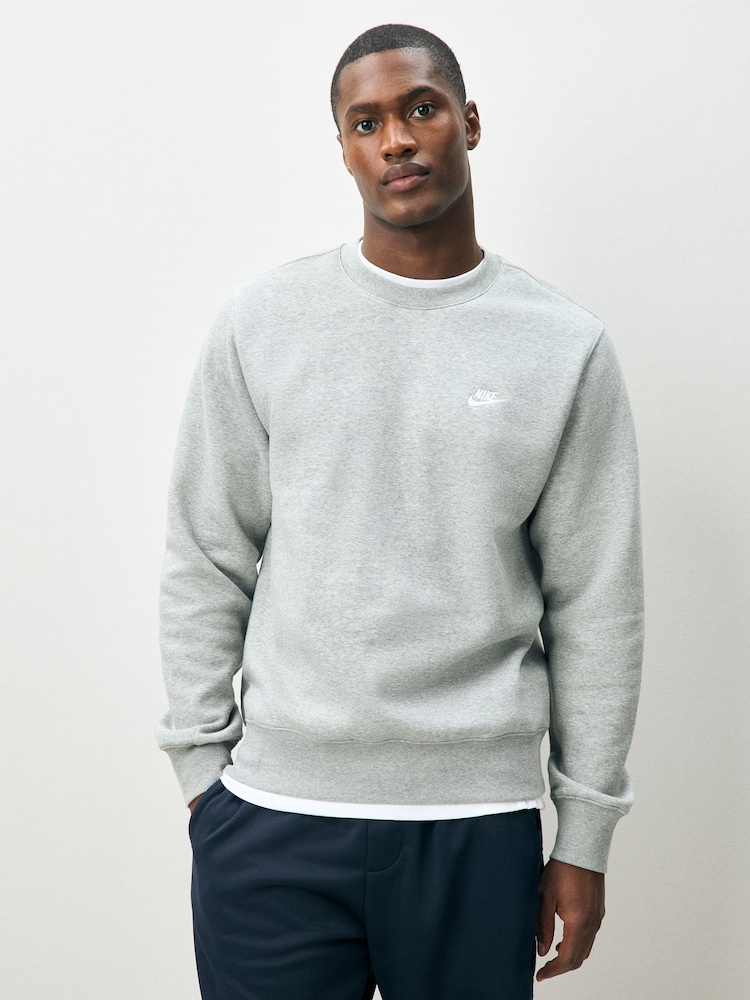 Nike Dark Grey Heather Club Crew Sweatshirt - Image 1 of 4 Nike Dark Grey Heather Club Crew Sweatshirt - Image 1 of 4