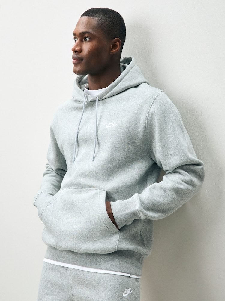 Nike Light Grey Marl Club Pull Over Hoodie - Image 1 of 4 Nike Light Grey Marl Club Pull Over Hoodie - Image 1 of 4
