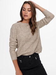 ONLY Natural Pointelle Knitted Round Neck Jumper - Image 1 of 5
