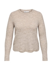 ONLY Natural Pointelle Knitted Round Neck Jumper - Image 4 of 5