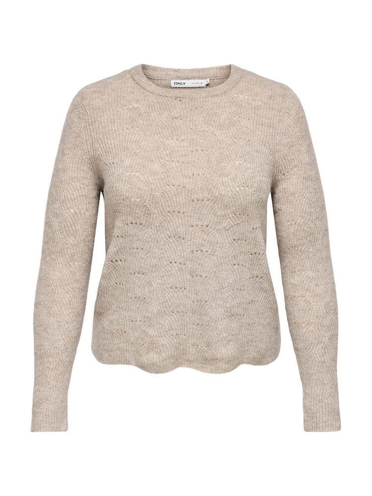 ONLY Natural Pointelle Knitted Round Neck Jumper - Image 4 of 5
