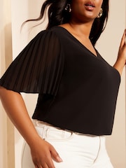 Friends Like These Black Curve Short Sleeve Pleated Top - Image 2 of 4