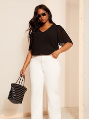 Friends Like These Black Curve Short Sleeve Pleated Top - Image 3 of 4