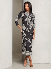 Lipsy Monochrome Printed Tie Side Jersey Midi Dress - Image 1 of 4