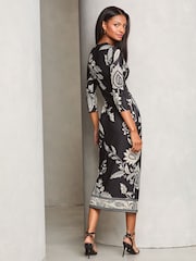 Lipsy Monochrome Printed Tie Side Jersey Midi Dress - Image 4 of 4