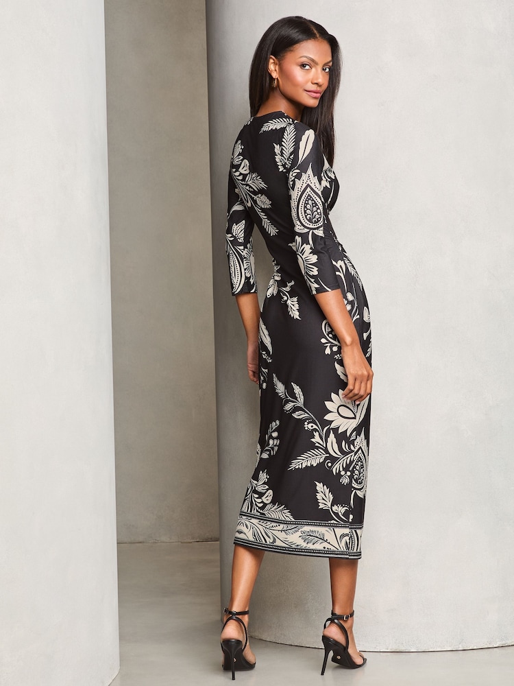 Lipsy Monochrome Printed Tie Side Jersey Midi Dress - Image 4 of 4