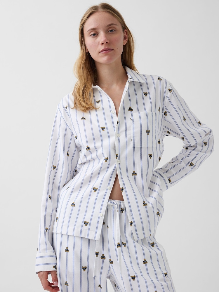 White & Blue Brannan Bear Stripe - Gap Softest Flannel Pyjamas Top - Bild 1 von 4