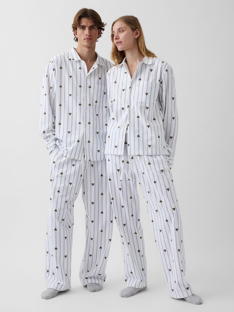 White & Blue Brannan Bear Stripe - Gap Softest Flannel Pyjamas Top - Bild 4 von 4