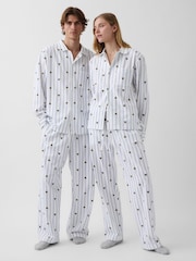 Gap White & Blue Brannan Bear Stripe Softest Flannel Pyjamas Shirt - Image 5 of 5