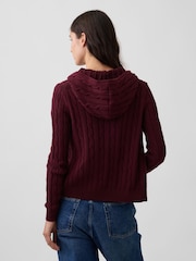 Gap Burgundy Red Cable-Knit Zip-Up Cardigan - Image 2 of 4