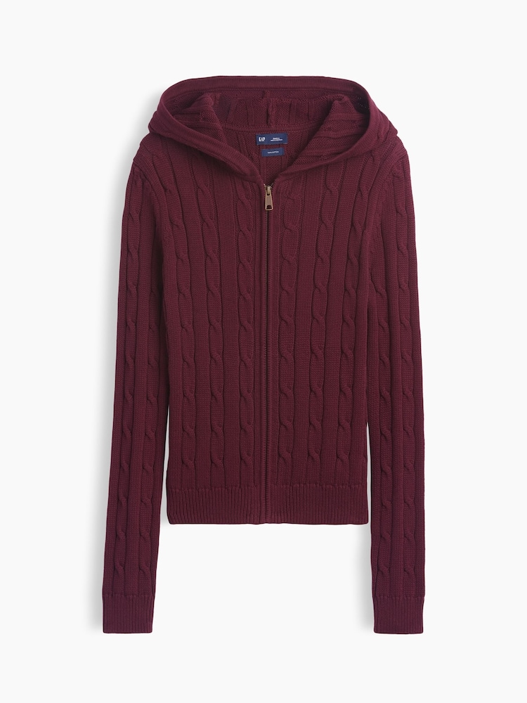Gap Burgundy Red Cable-Knit Zip-Up Cardigan - Image 4 of 4