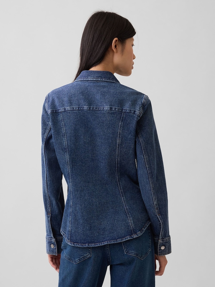 Gap Dark Wash Denim Fitted Shirt - Image 2 of 4 Gap Dark Wash Denim Fitted Shirt - Image 2 of 4