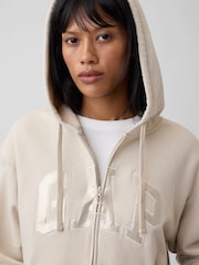 Crema/dorado - Sudadera de corte holgado con capucha, cremallera y logotipo de Gap - Imagen 4 de 5