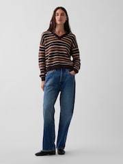 Gap Brown/Black Stripe CashSoft Oversized V-Neck Jumper - Image 3 of 4