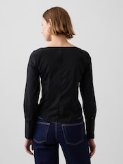 Gap Black Poplin Scoop Neck Top - Image 2 of 4