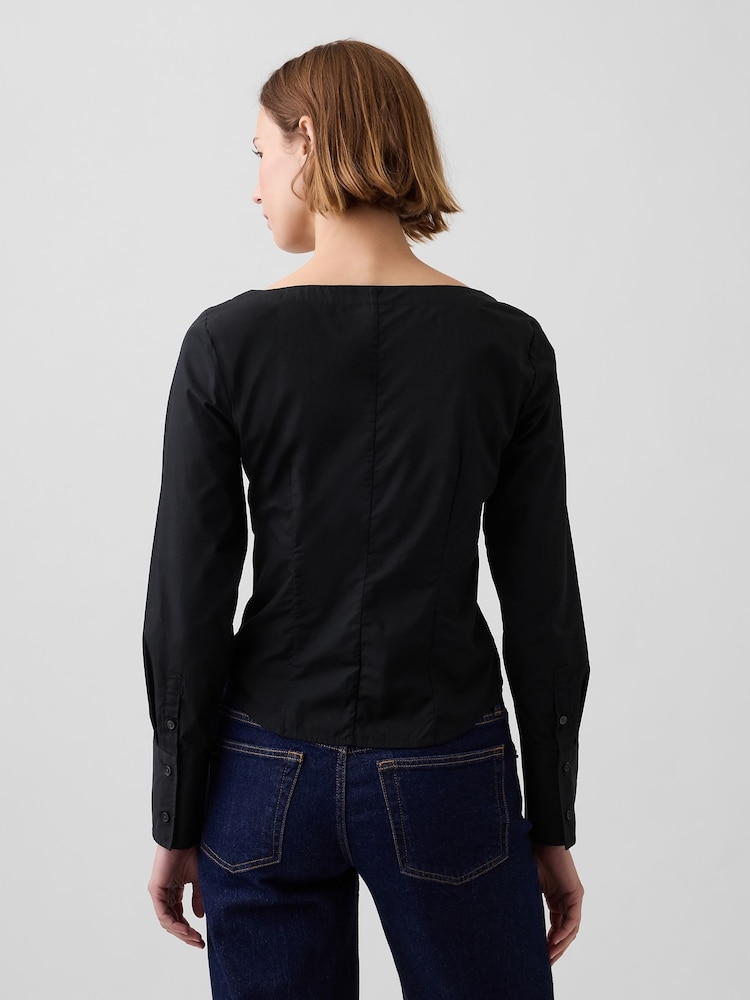 Gap Black Poplin Scoop Neck Top - Image 2 of 4 Gap Black Poplin Scoop Neck Top - Image 2 of 4