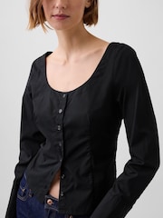 Gap Black Poplin Scoop Neck Top - Image 3 of 4
