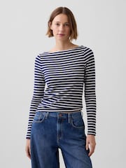 Blau gestreift - Gap Modern Langärmeliges Shirt mit U-Boot-Ausschnitt - Bild 1 von 3