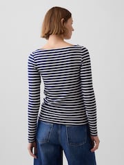 Blau gestreift - Gap Modern Langärmeliges Shirt mit U-Boot-Ausschnitt - Bild 2 von 3