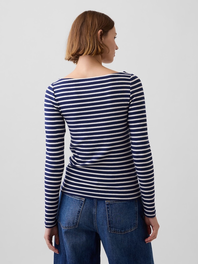 Blau gestreift - Gap Modern Langärmeliges Shirt mit U-Boot-Ausschnitt - Bild 2 von 3 Blau gestreift - Gap Modern Langärmeliges Shirt mit U-Boot-Ausschnitt - Bild 2 von 3