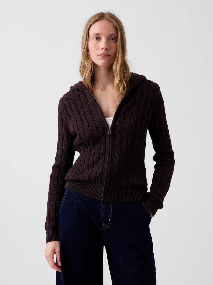 Gap Brown Cable-Knit Zip-Up Cardigan - Image 1 of 4