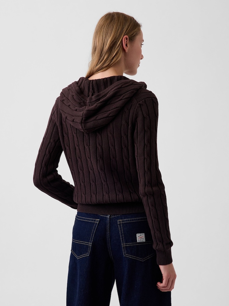Gap Brown Cable-Knit Zip-Up Cardigan - Image 2 of 4