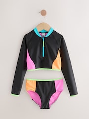 Black Long Sleeve Zip Front Bikini (3-16yrs) - Image 5 of 8