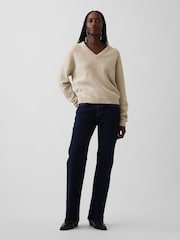 Gap Beige CashSoft Oversized V-Neck Jumper - Image 3 of 4