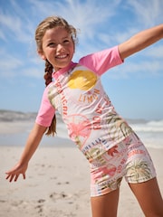 Pink/Cream Sunsafe Rash Vest And Shorts Set (3-16yrs) - Image 1 of 4