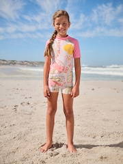 Pink/Cream Sunsafe Rash Vest And Shorts Set (3-16yrs) - Image 2 of 4