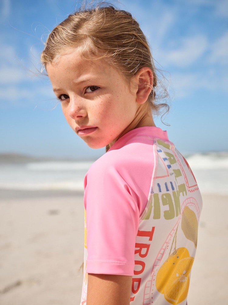 Pink/Cream Sunsafe Rash Vest And Shorts Set (3-16yrs) - Image 4 of 4