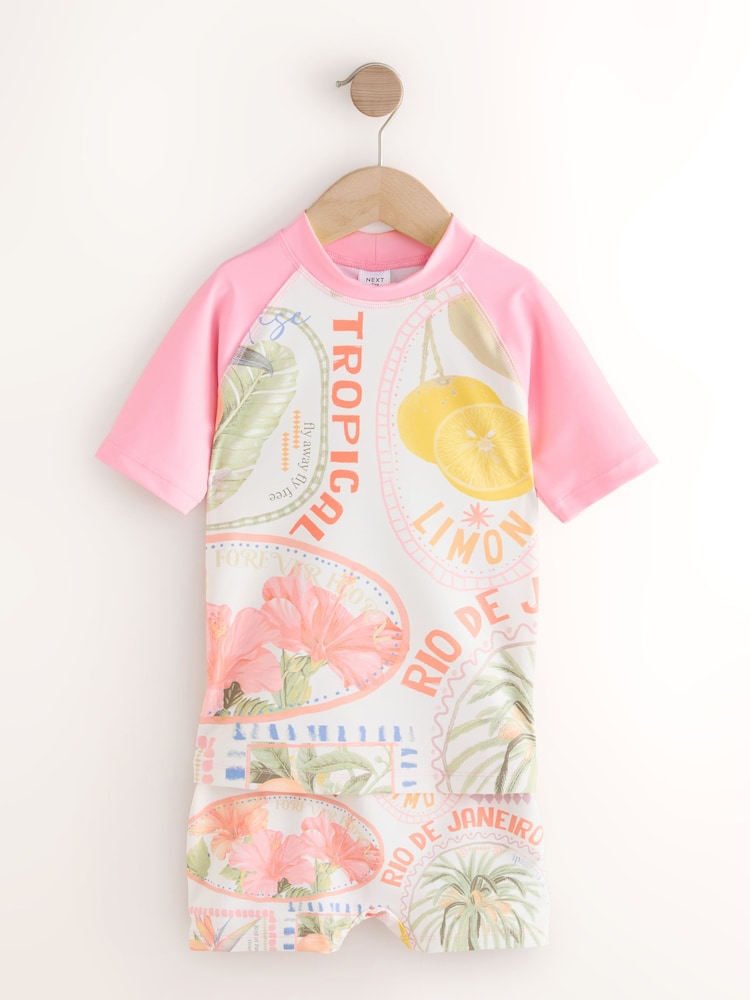 Buy Pink/Cream Sunsafe Rash Vest And Shorts Set (3-16yrs) from the