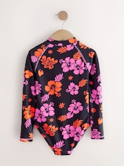 Black/Pink Tropical Long Sleeved Swimsuit (3-16yrs) - Image 5 of 7
