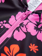 Black/Pink Tropical Long Sleeved Swimsuit (3-16yrs) - Image 6 of 7