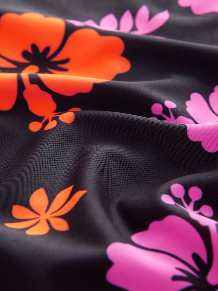 Black/Pink Tropical Long Sleeved Swimsuit (3-16yrs) - Image 7 of 7